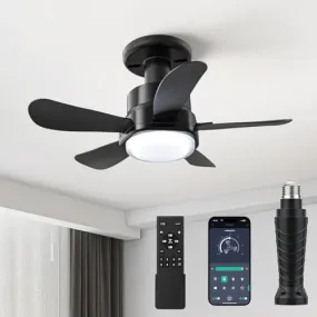 16 Inch Socket Fan Lights with E26/E27 Base: Socket Ceiling Fan with Remote & App Contro Screw into Small Ceiling Fan Light with 6 Speeds 3 Color Dimmable for Bedroom Living Room Kitchen Home Garage