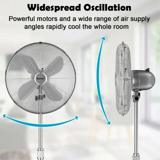 16" Metal Adjustable Oscillating Pedestal Fan-Silver