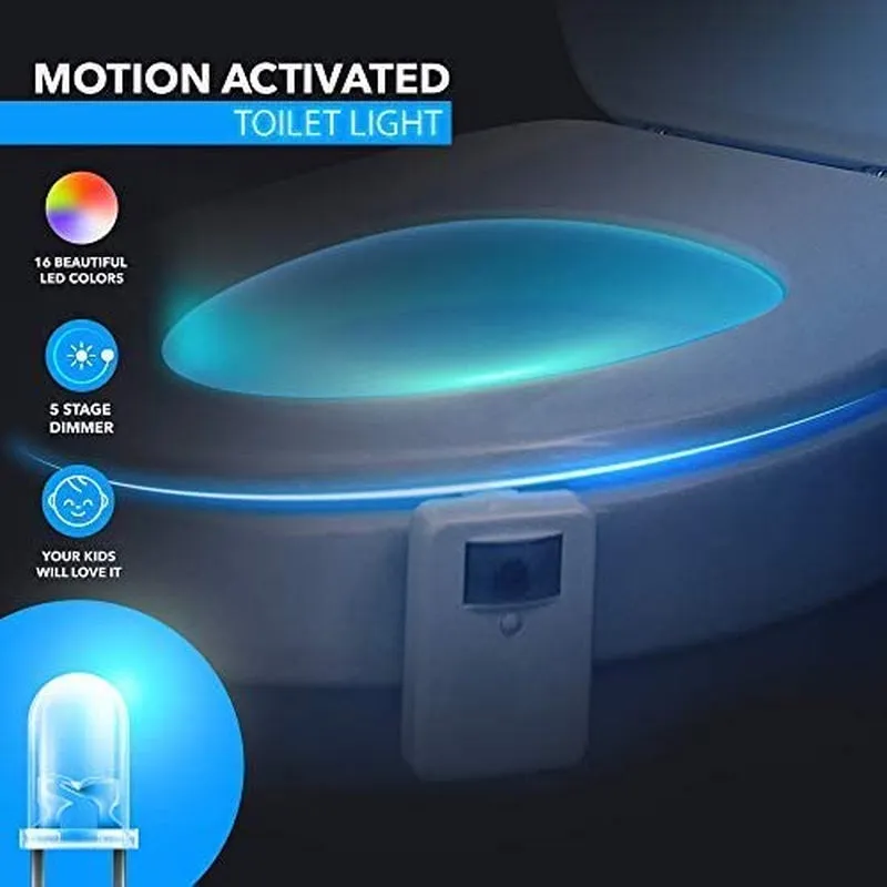 2 Pack Toilet Night Lights, 16-Color Changing LED Bowl Nightlight with Motion Sensor Activated Detection, Cool Fun Bathroom Accessory