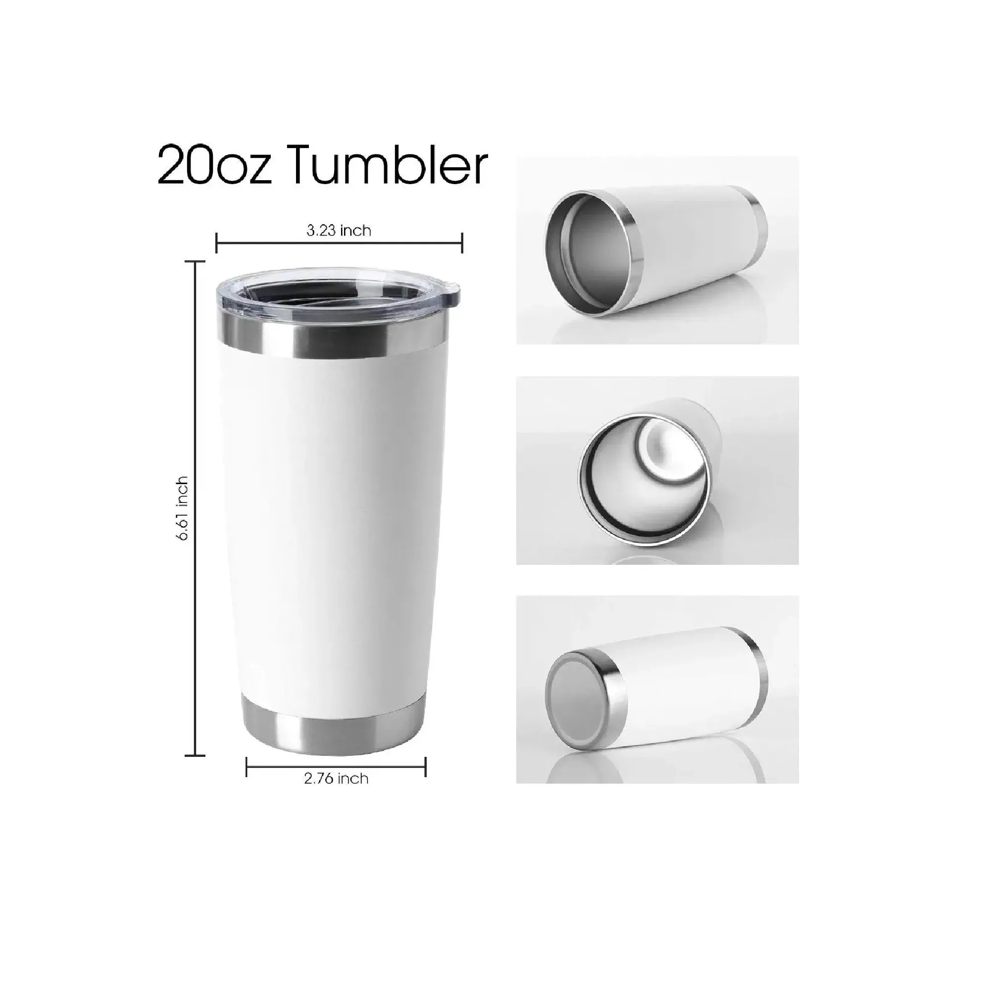 20oz Tumblers Bulk Stainless Steel Mug with Lid | 8 Pack Color White