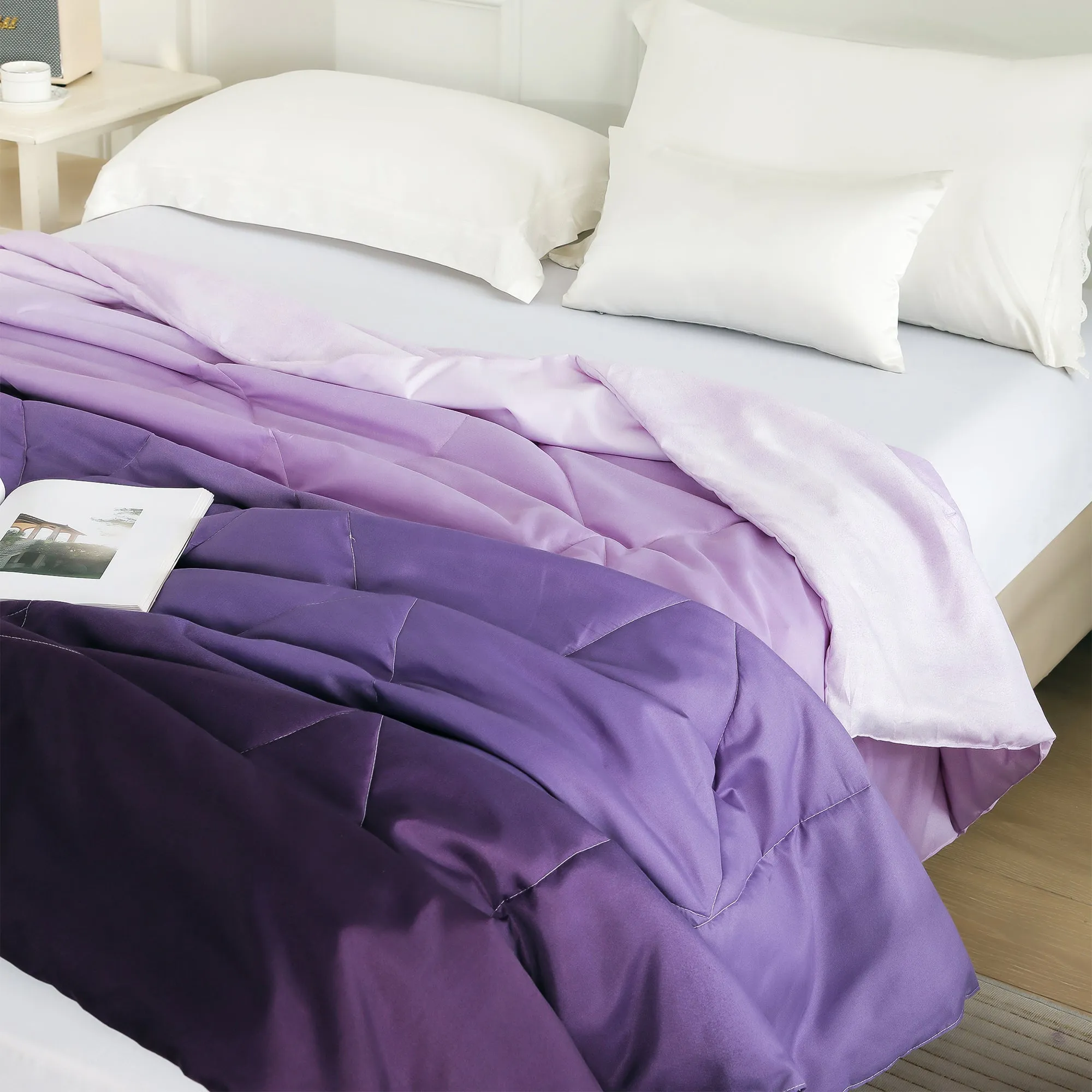 240 GSM Purple Gradient Ombre Microfiber Reversible Double Comforter