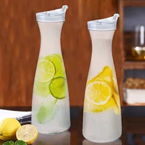 2Pcs Plastic Water Carafes White Flip Tab Lids Food Grade Recyclable Shatterproof Pitchers Juice Jar