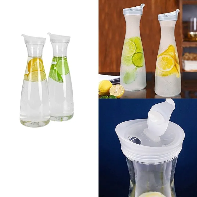 2Pcs Plastic Water Carafes White Flip Tab Lids Food Grade Recyclable Shatterproof Pitchers Juice Jar