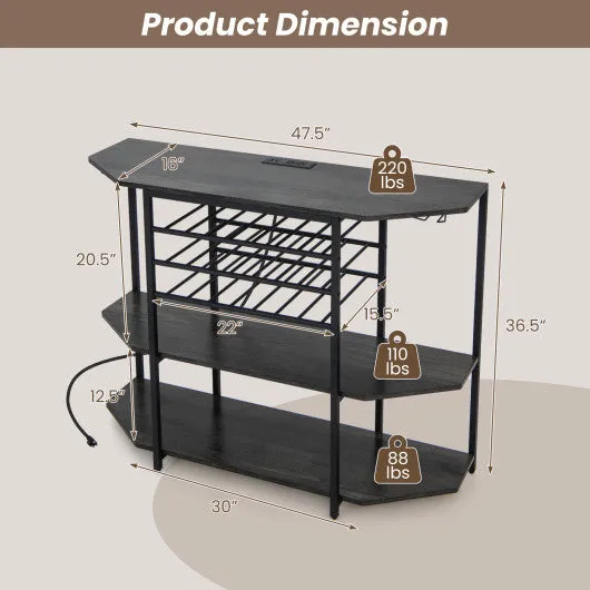 3-Tier Wine Bar Cabinet with Storage Shelves-Gray