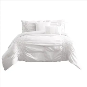 4 Piece Twin Comforter Set with Ruching Details, White By Casagear Home