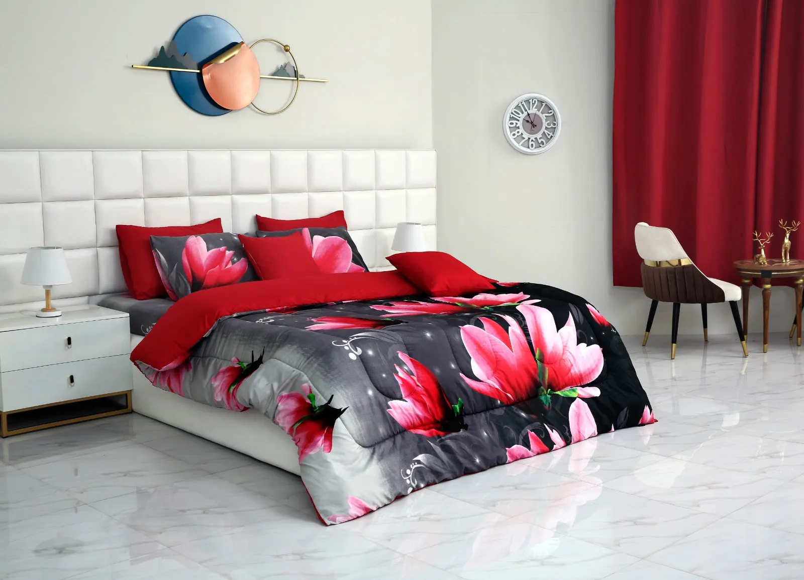 5 PCs Single Comforter Set-15185Pink Lotus