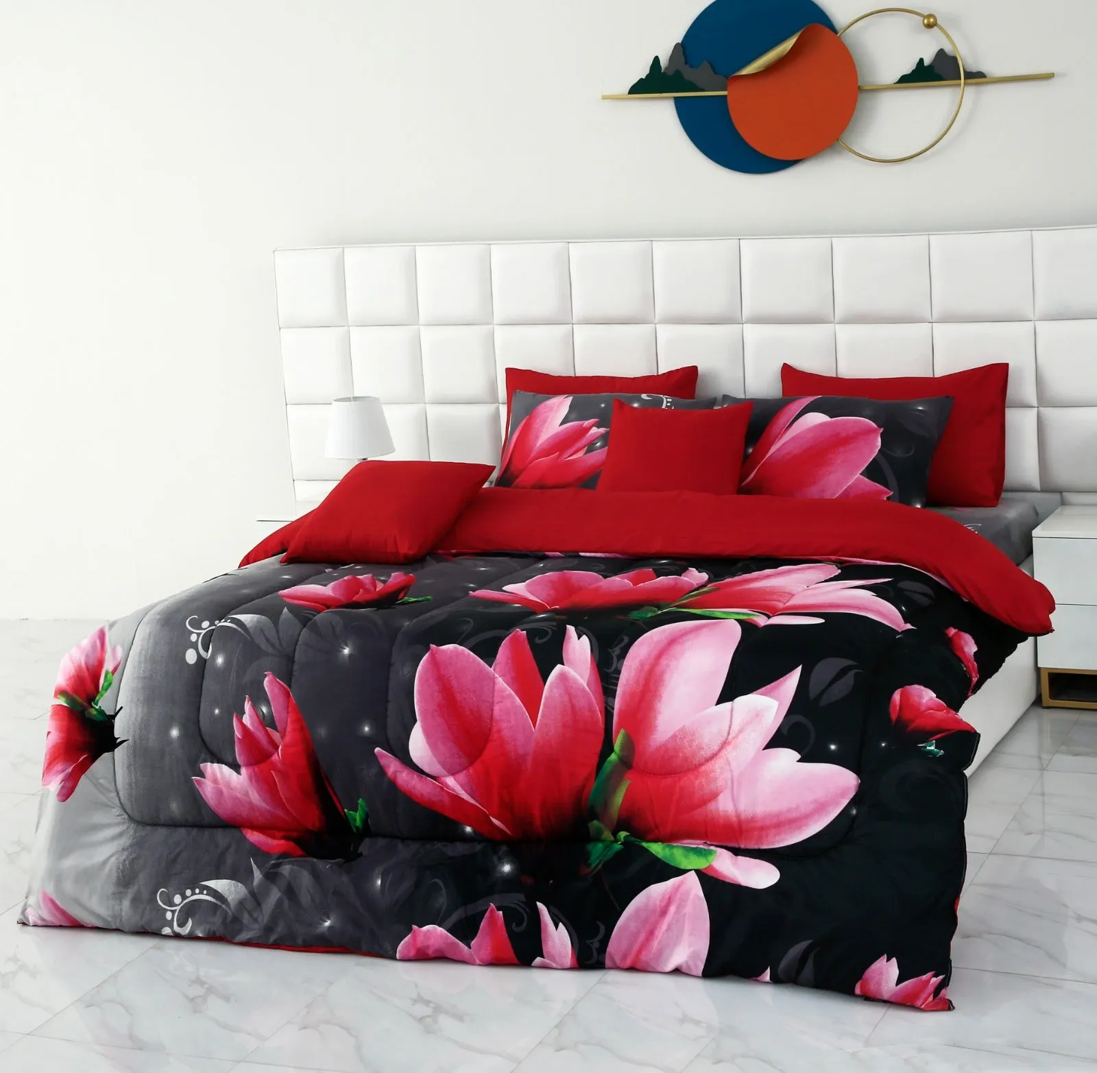 5 PCs Single Comforter Set-15185Pink Lotus