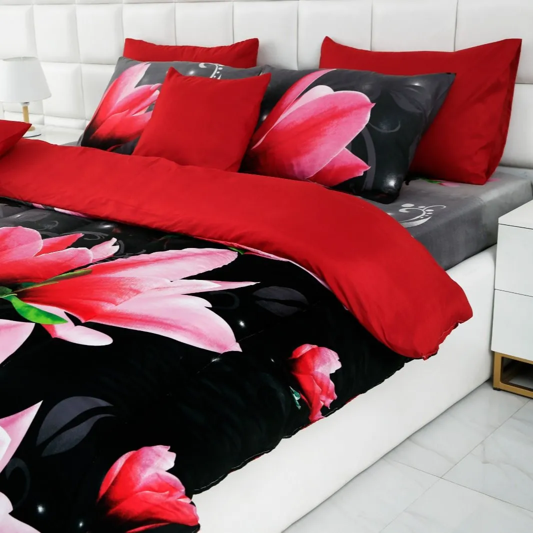 5 PCs Single Comforter Set-15185Pink Lotus