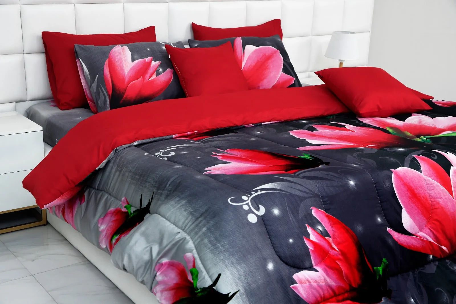 5 PCs Single Comforter Set-15185Pink Lotus