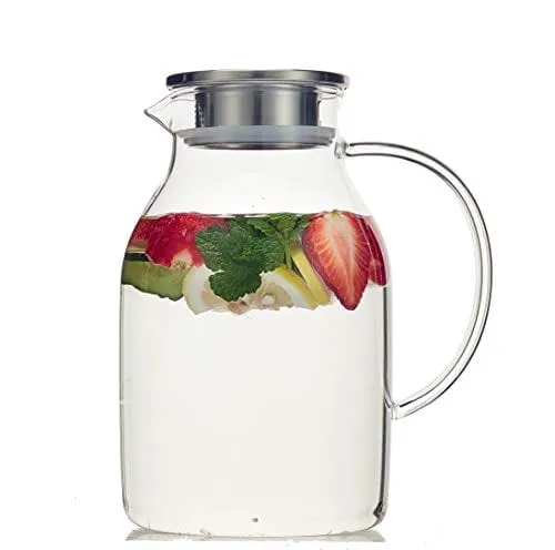 68 Ounces Glass Pitcher with Lid, Heat-resistant Water Jug for Hot/Cold Water, Ice Tea and Juice Beverage