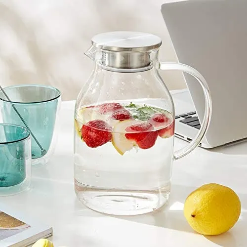 68 Ounces Glass Pitcher with Lid, Heat-resistant Water Jug for Hot/Cold Water, Ice Tea and Juice Beverage