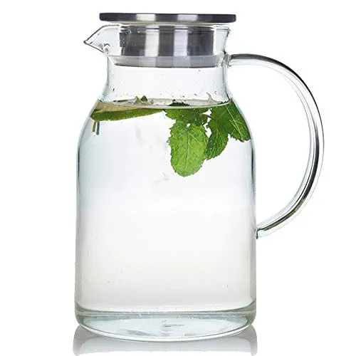 68 Ounces Glass Pitcher with Lid, Heat-resistant Water Jug for Hot/Cold Water, Ice Tea and Juice Beverage