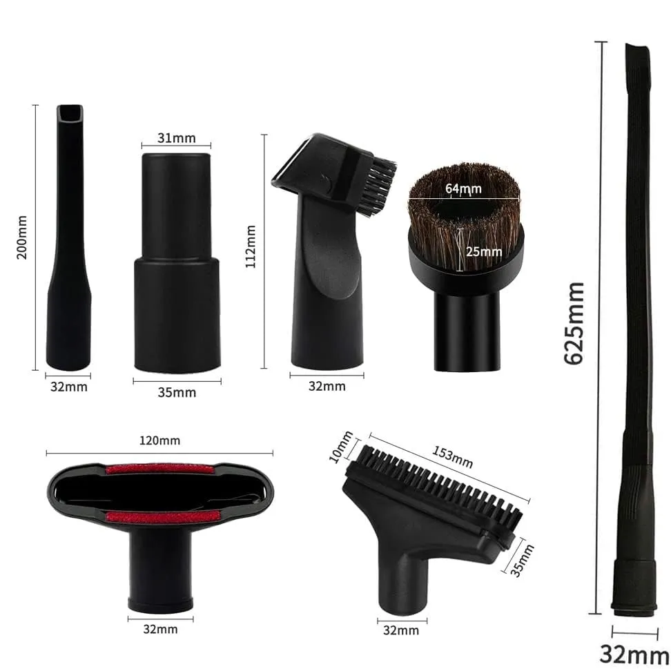 (7-piece set) Universal Vacuum Cleaner Attachments Replacement Nozzle Kit Cleaning Brush - Black