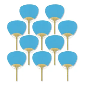 9" Turquoise Paddle Paper Hand Fans for Weddings (10 Pack)