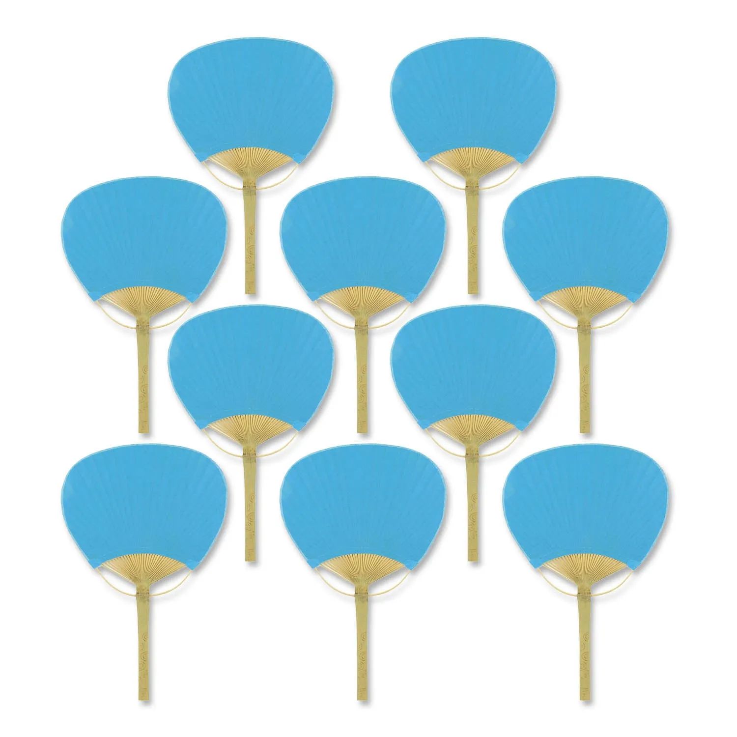 9" Turquoise Paddle Paper Hand Fans for Weddings (10 Pack)