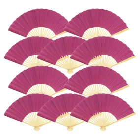 9" Violet Silk Hand Fans for Weddings (10 Pack)