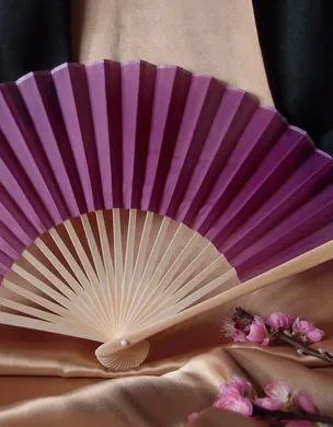 9" Violet Silk Hand Fans for Weddings (10 Pack)