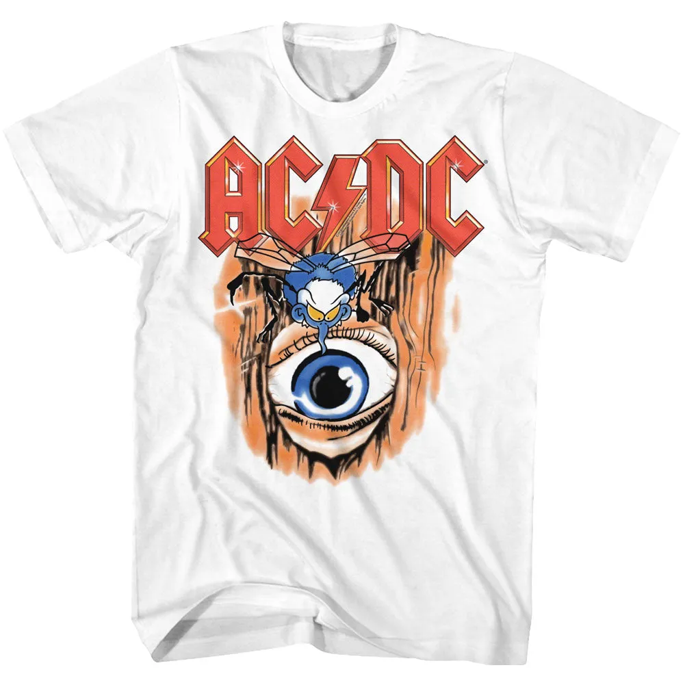 AC/DC Mens S/S T-Shirt - Vintage Fly On Wall - Solid White