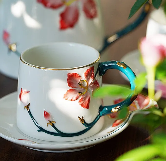 Afternoon British Tea Cups, Creative Bone China Porcelain Tea Cup Set, Traditional English Tea Cups and Saucers, Unique Ceramic Coffee Cups