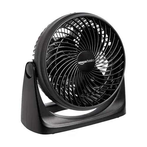 Amazon Basics 11-Inch Air Circulator Fan, Desk Fan for Bedroom, Home and Office, With 90-Degree Tilt Head, 3 Speed Settings, Lightweight (3 LBS), 35 Watts, Black, 11.1"Wx6.3"Dx10.9"H