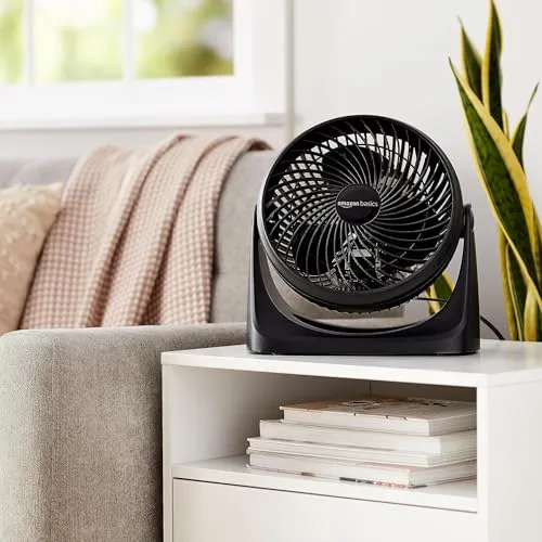 Amazon Basics 11-Inch Air Circulator Fan, Desk Fan for Bedroom, Home and Office, With 90-Degree Tilt Head, 3 Speed Settings, Lightweight (3 LBS), 35 Watts, Black, 11.1"Wx6.3"Dx10.9"H