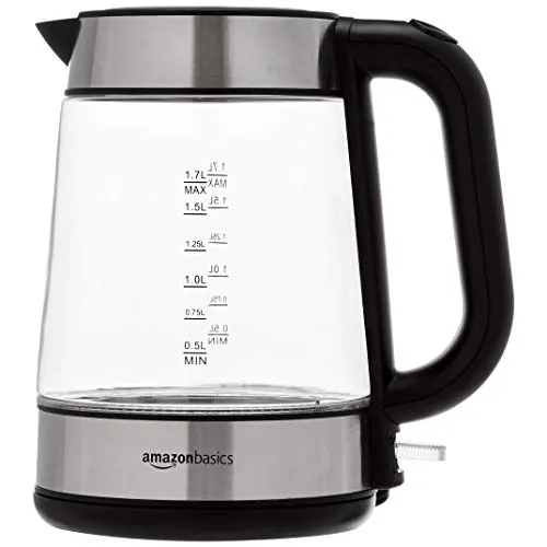 Amazon Basics Electric Glass and Steel Hot Tea Water Kettle - 1.7-Liter