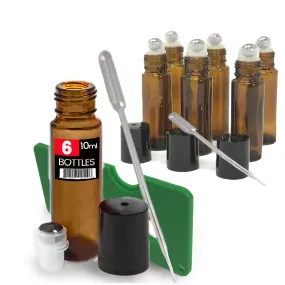 Amber Brown Roller Bottles Set, 10 Ml Roll On Stainless Steel Roller Balls