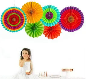 AMFIN (Pack of 6 ) Multicolor Design Fan Party Materials Photo Backdrop Decor Wedding , Baby Shower , Birthday Party Decoration