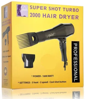 Aphrodite Professional Super Shot Hair Dryer Turbo 2000 with Dryer Pik Comb