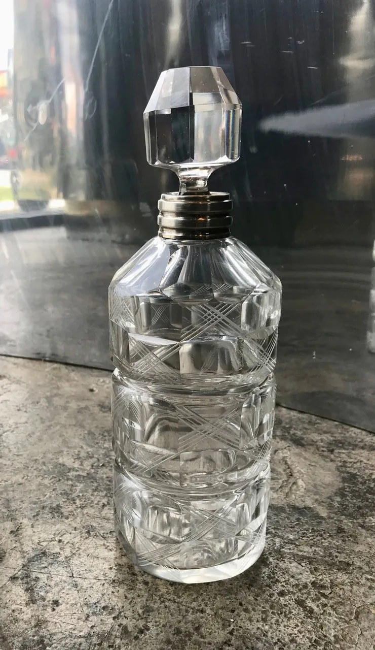 Art Deco Sterling Silver Baccarat Bottle, Italy 1940s