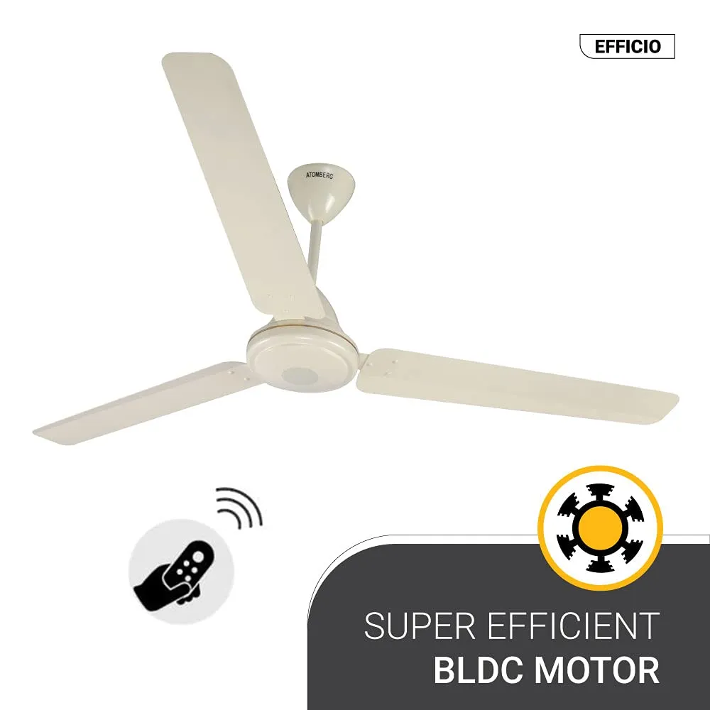 Atomberg Efficio Energy Saving 5 Star Rated 1400 mm 1400 mm BLDC Motor with Remote 3 Blade Ceiling Fan Ivory