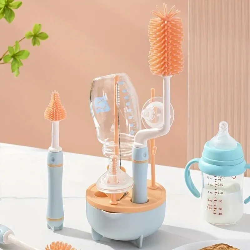 Baby Bottle Cleaner Set with Drying Rack - 6-in-1 2 Silicone Baby Bottle Brushes, Straw Brush, Nipple Brush & Storage Box