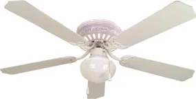 Bala&reg; Hugger Ceiling Fan With Light, One 60 Watt Incandescent Candelabra Base Bulb, 52 In., White And White Washed, White