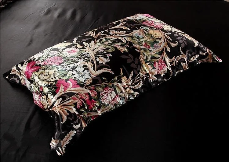 Beautiful Flower Blooming Print Black Luxury 4-Piece Bedding Sets/Duvet Cover