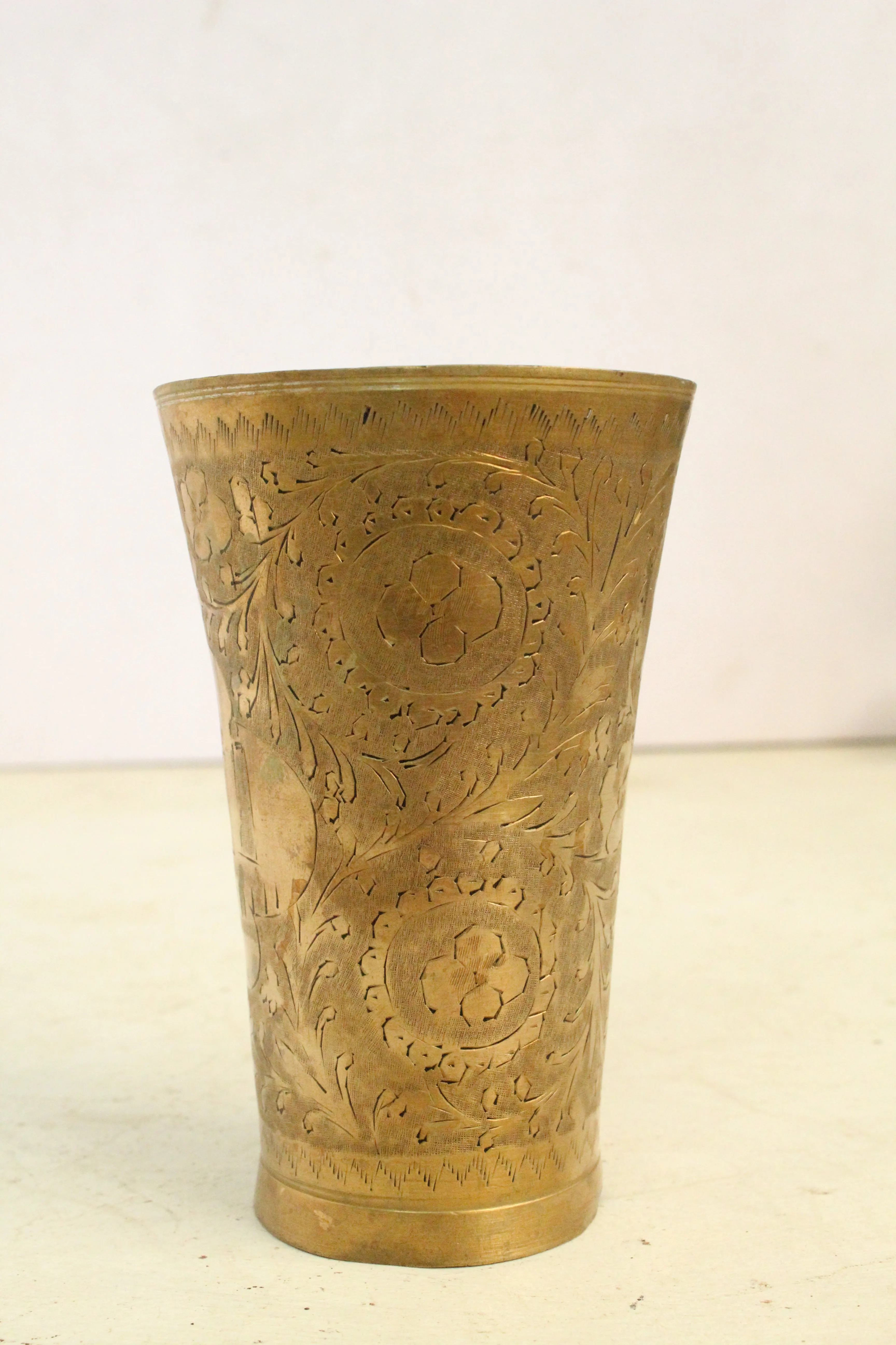 Beautiful Vintage Brass Glass Engraved with Taj mahal