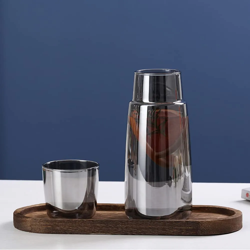 Bedside Carafe with Glass Cup Set - Night Water Pitcher - Bedroom/Guest Room Decor