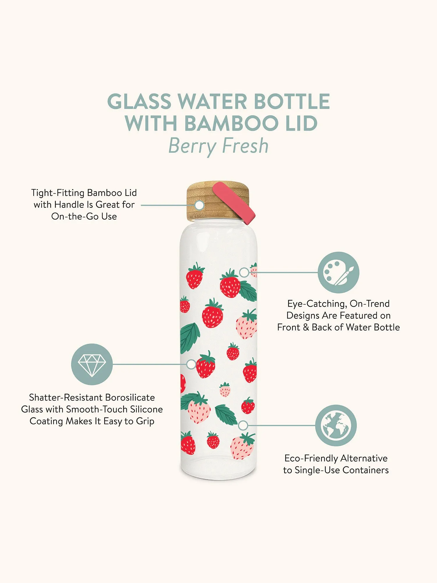 Berry Fresh Glass Water Bottle with Bamboo Lid