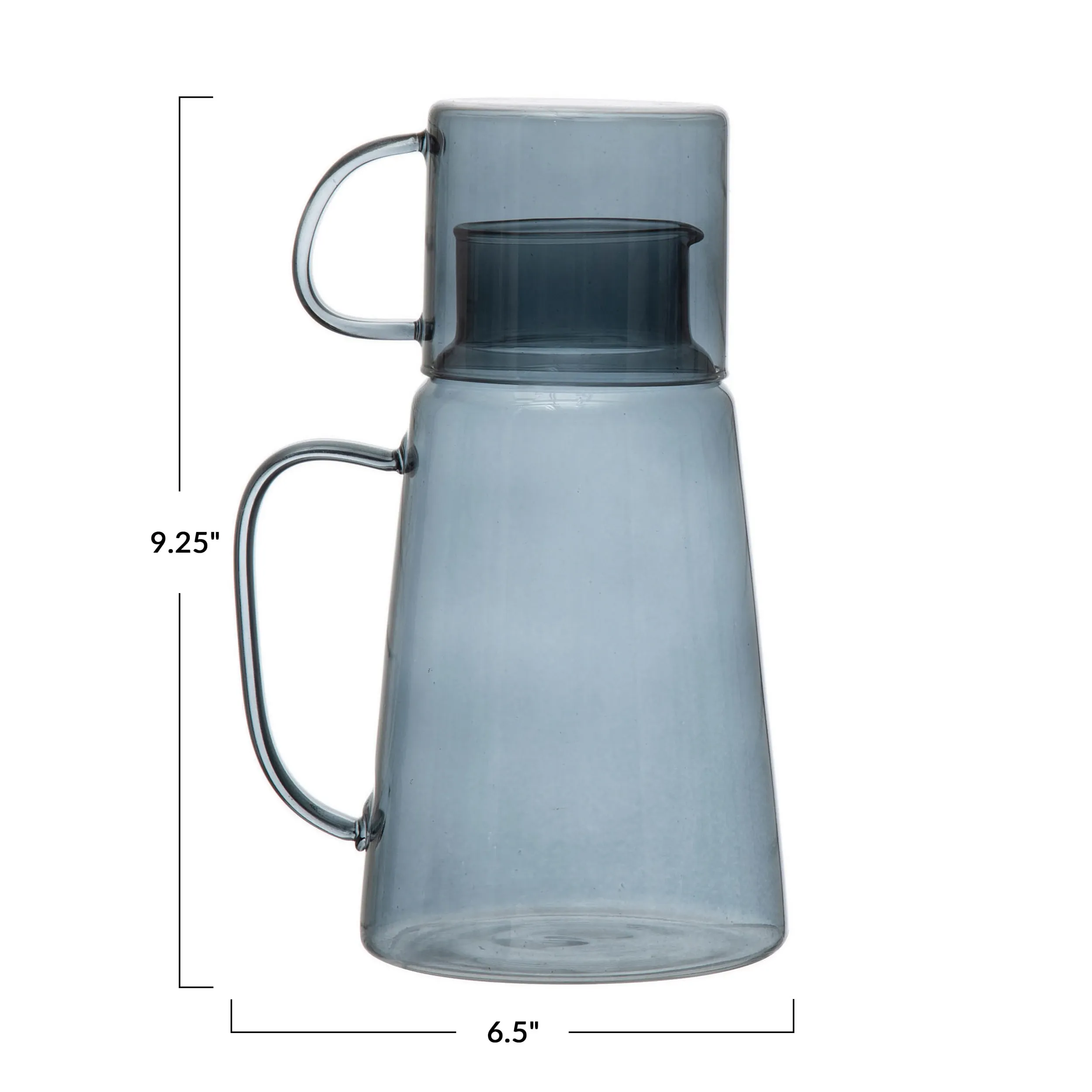 BLUE GLASS CARAFE WITH MUG