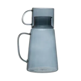 BLUE GLASS CARAFE WITH MUG