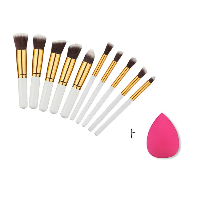 BLUEFRAG Mini 10pcs Makeup Brushes Foundation Blending Blush Make up Brush    1 Water Sponge Cosmetics Puff, Beauty tool Kit Set