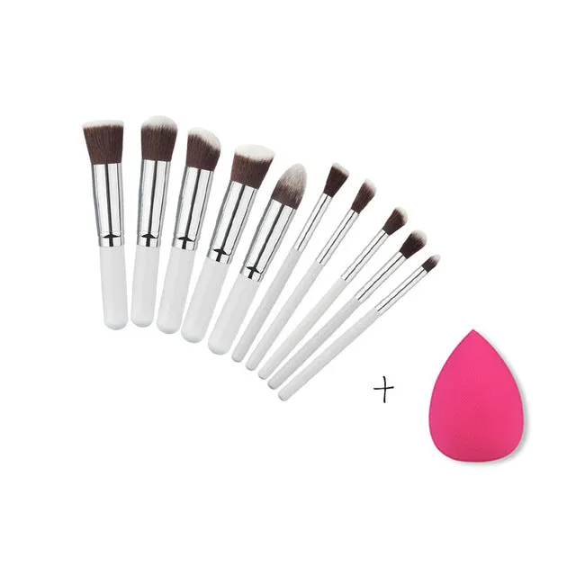 BLUEFRAG Mini 10pcs Makeup Brushes Foundation Blending Blush Make up Brush    1 Water Sponge Cosmetics Puff, Beauty tool Kit Set