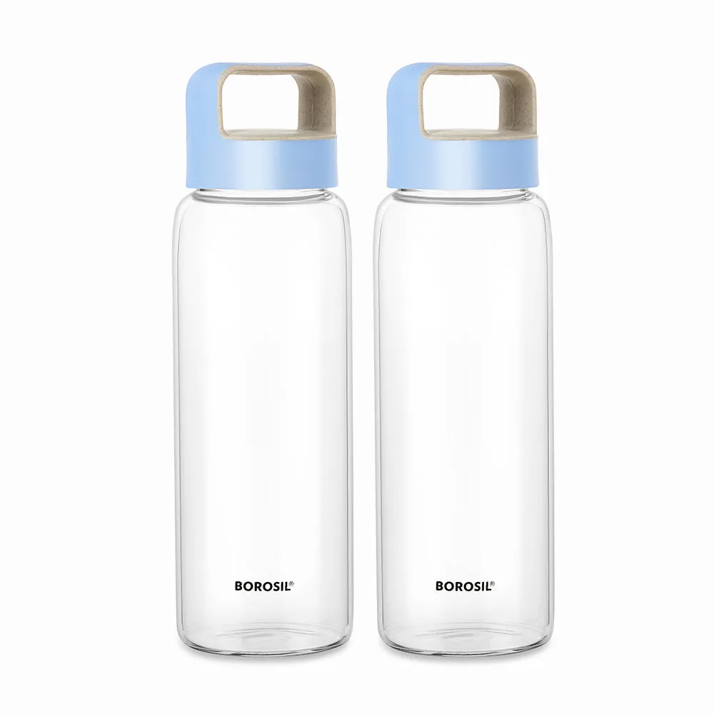 Borosil Crysto Glass Bottle Set of 2 - Blue Lid