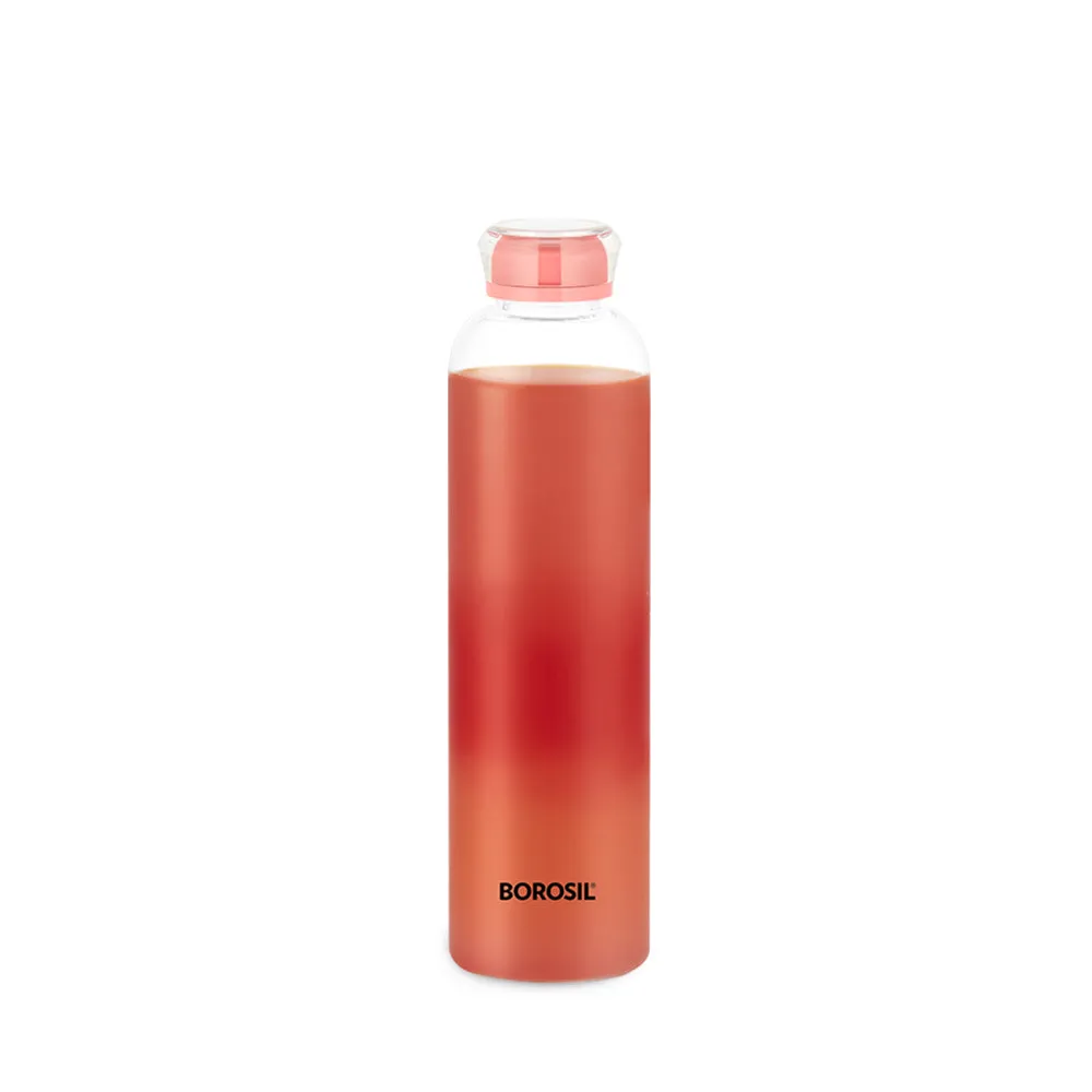 Borosil Crysto Slim Glass Bottle - Pink Lid