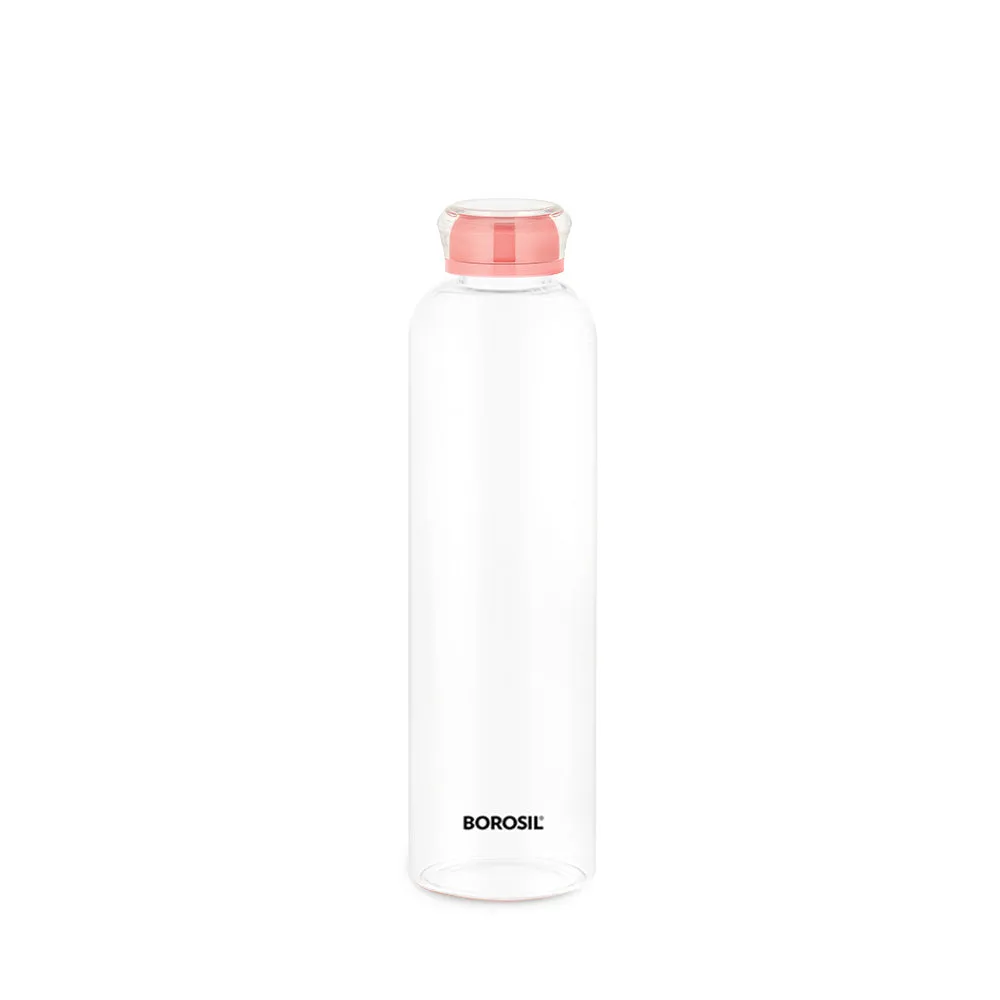 Borosil Crysto Slim Glass Bottle - Pink Lid