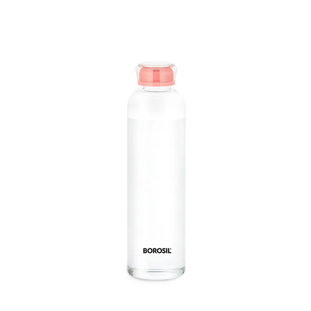 Borosil Crysto Slim Glass Bottle - Pink Lid