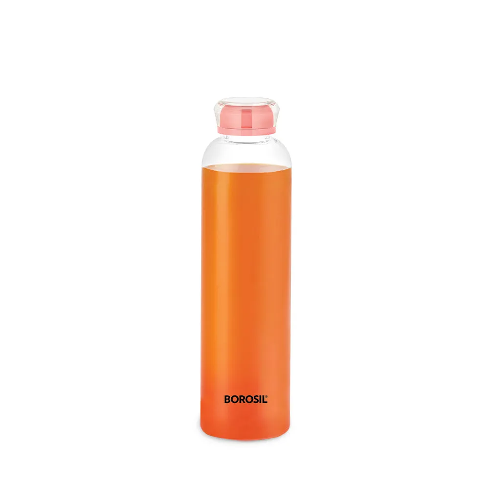 Borosil Crysto Slim Glass Bottle - Pink Lid