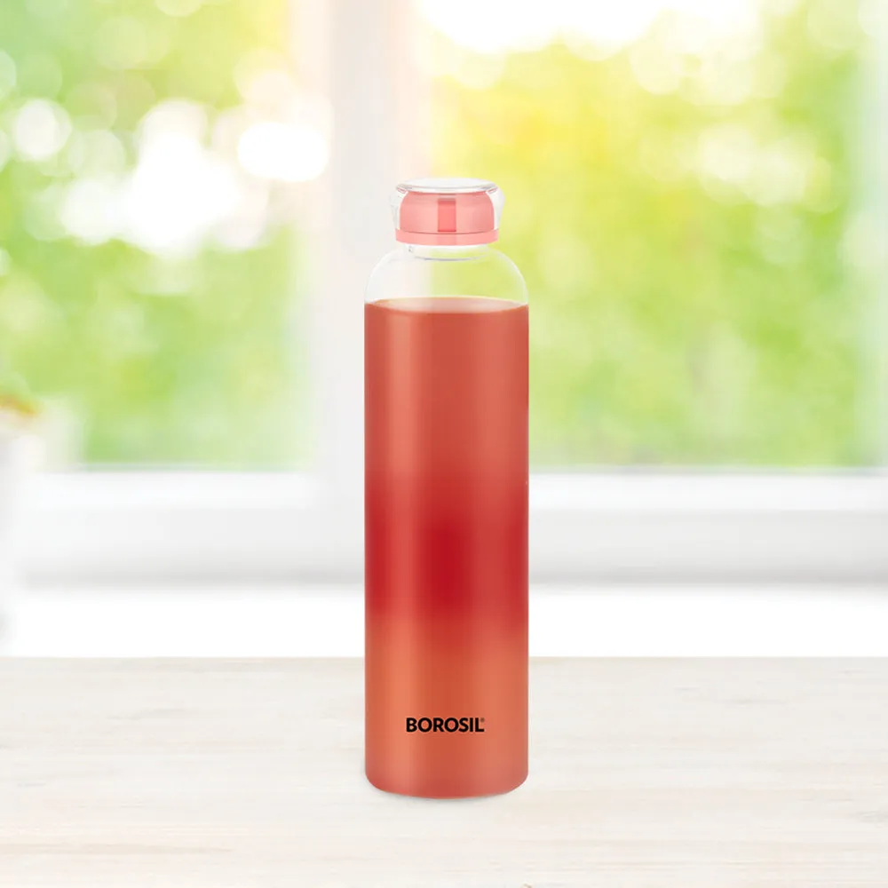 Borosil Crysto Slim Glass Bottle - Pink Lid