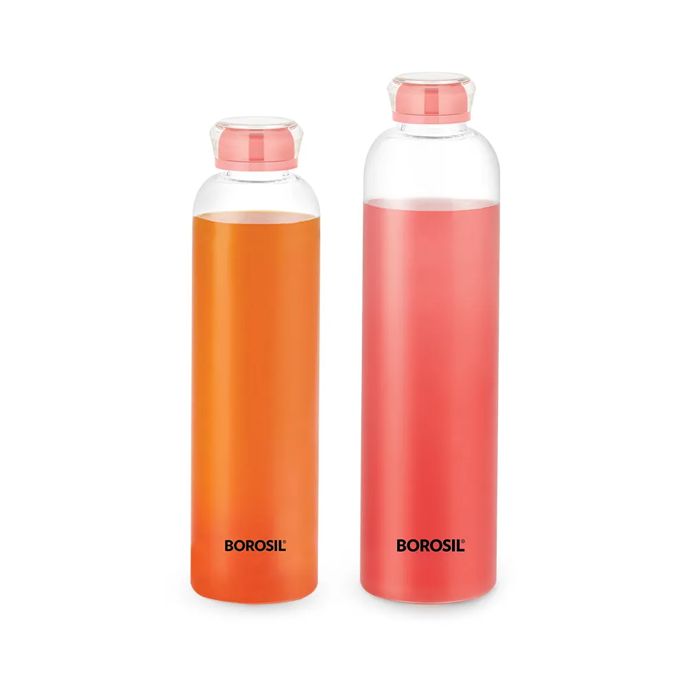 Borosil Crysto Slim Glass Bottle - Pink Lid