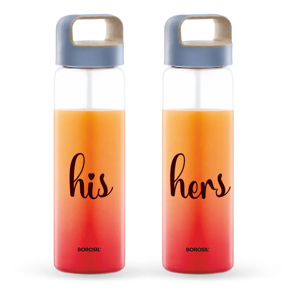 Borosil His & Hers Crysto Bottles, Set of 2