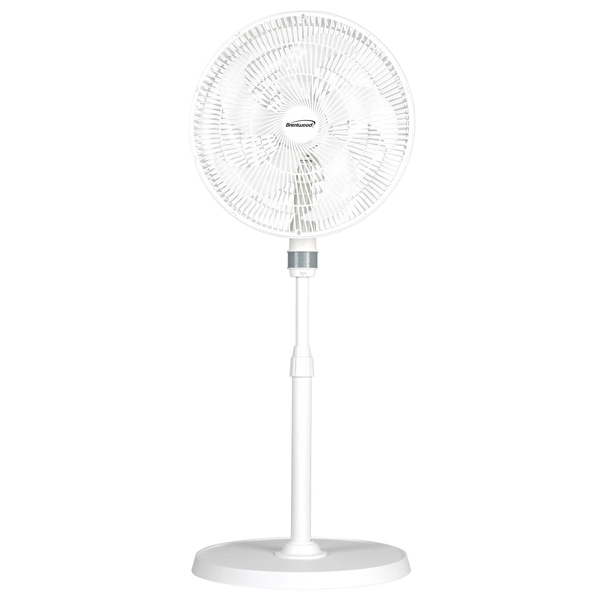 Brentwood F-16SPW 16” Oscillating Stand Fan, 3 Quiet Speeds, 5 Blades, Adjustable Height, Tilting Head, White